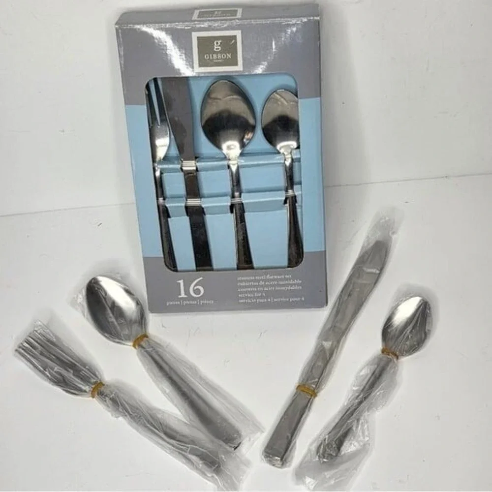 Gibson Stainless Steel Silverware‎ Flatware Set 16 Piece NEW IN BOX